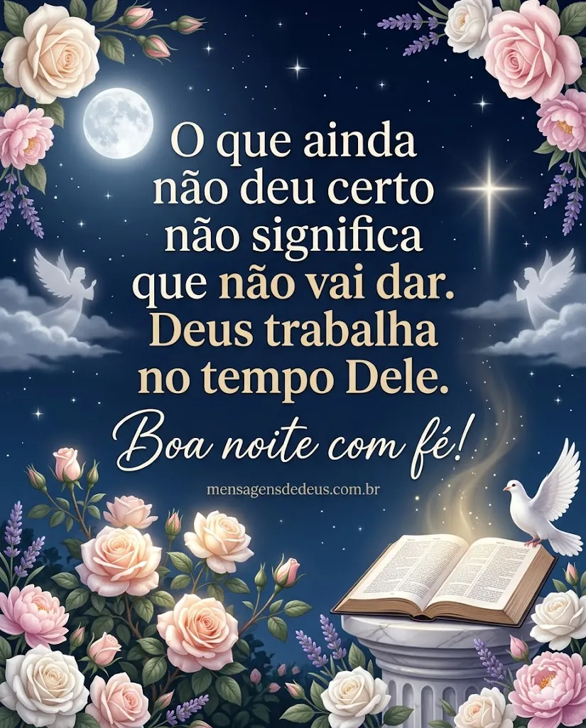 Mensagem de boa noite com fé no tempo de Deus e esperança no futuro