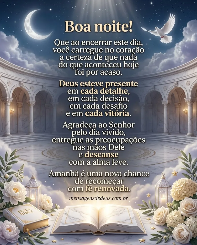 Mensagem de boa noite longa com Deus agradecendo pelo dia e renovando a fé