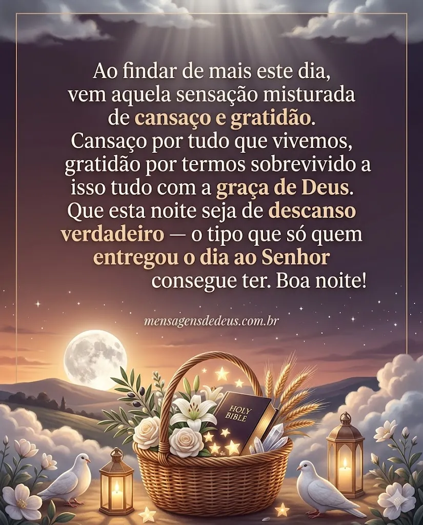 Mensagem de boa noite longa com gratidão a Deus e descanso para a alma