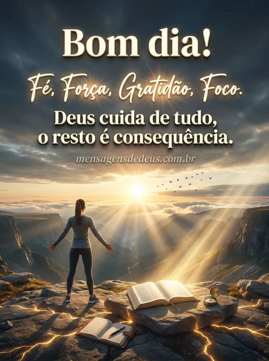 Bom dia! Fé, Força, Gratidão, Foco. Deus cuida de 