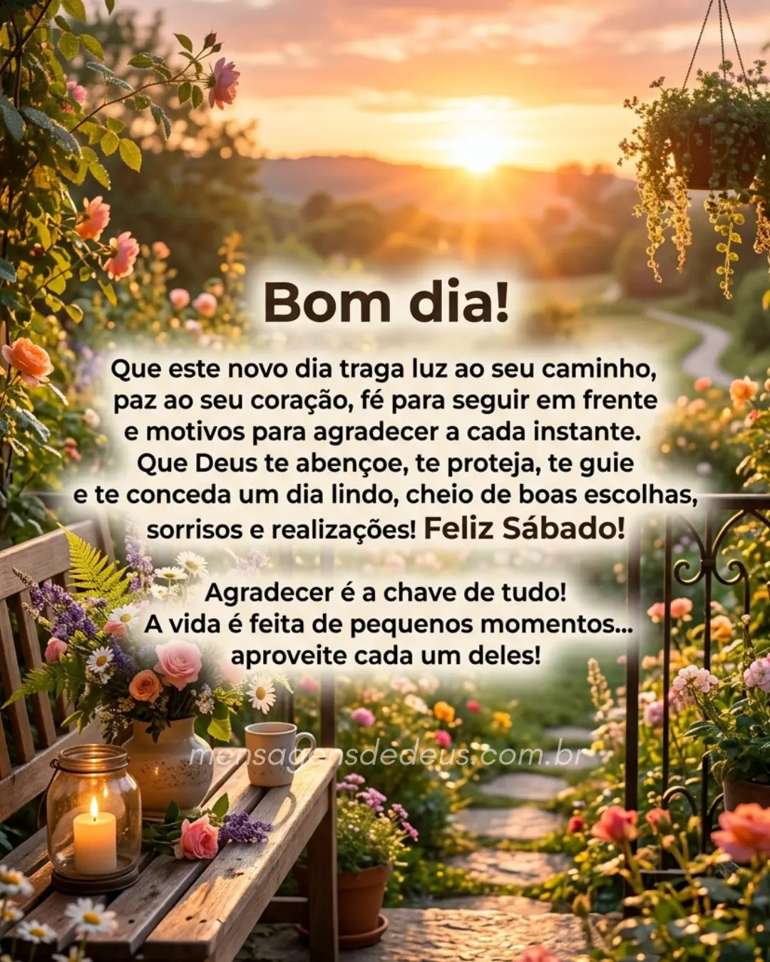 Bom dia! Que este novo dia traga luz ao seu caminho, paz ao seu coração, fé para seguir em frente e 