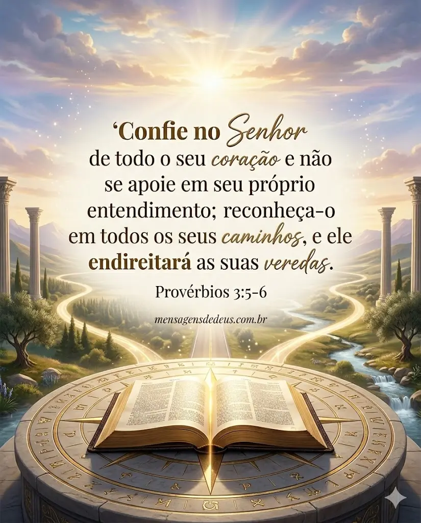 Frase Bíblica Provérbios 3:5-6 - Confie no Senhor de todo o seu coração e ele endireitará as suas veredas.